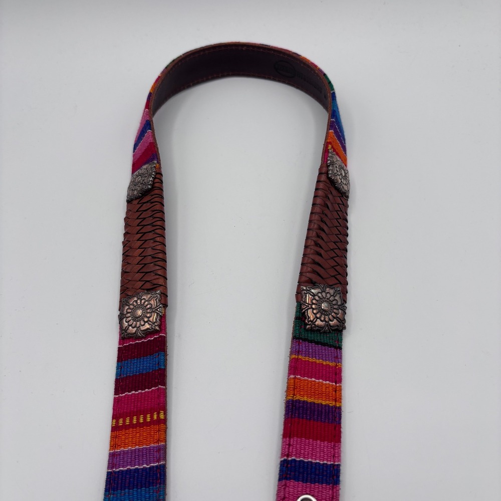 Vintage 90s Fossil Belt Womens M Multicolor Woven Leather Concho Boho Western - Picture 3 of 7